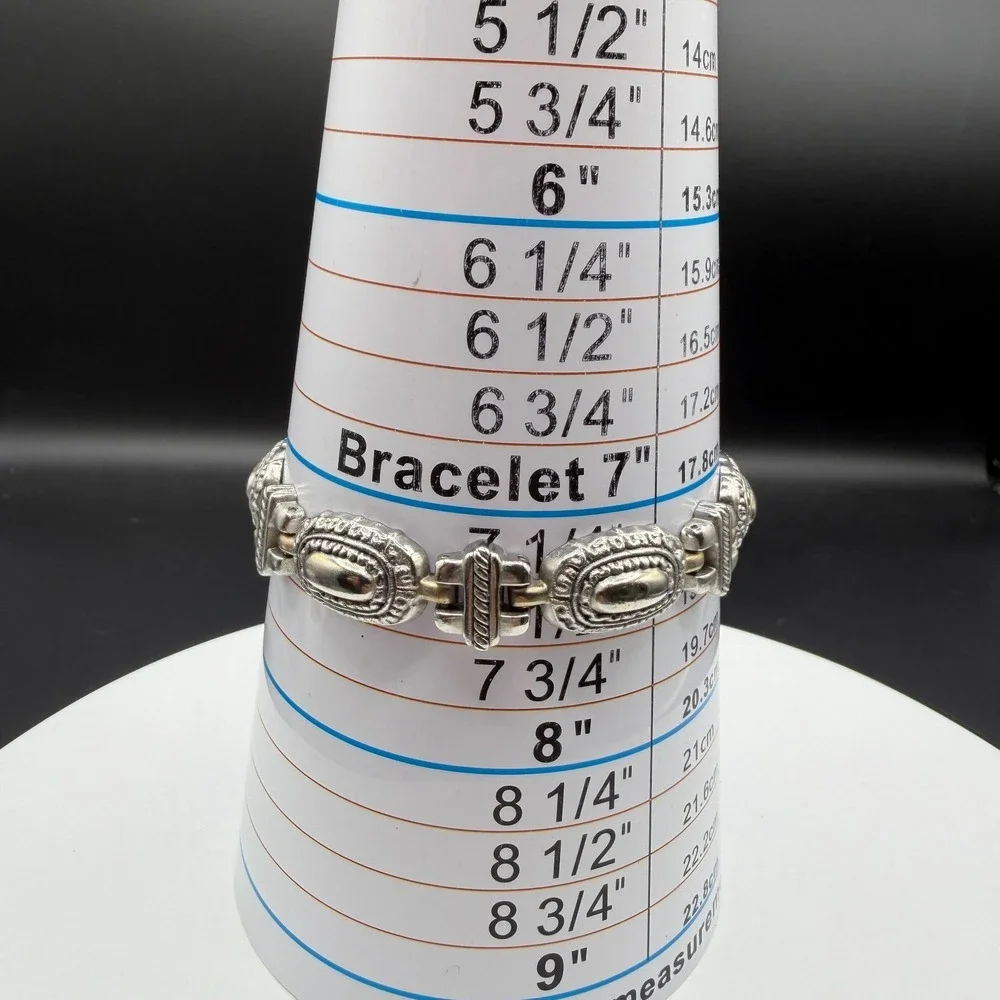 Silver Tone Western Concho Link Bracelet Southwestern Boho Cowboy Statement Gift